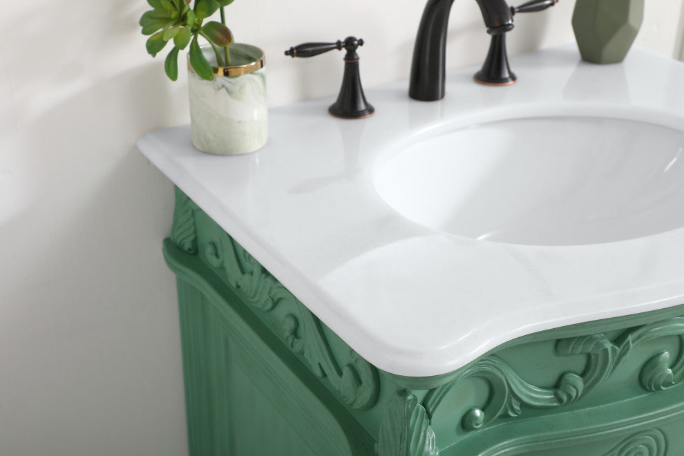 27" Single Bathroom Vanity, Antique Beige With ivory white engineered marble, Vintage Mint, Ivory White Engineered Marble Top