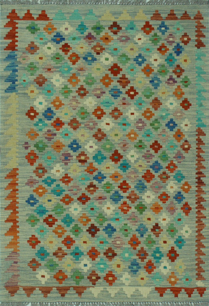 Sangat Kilim Kute Gray/Rust Rug, 3'5x4'10
