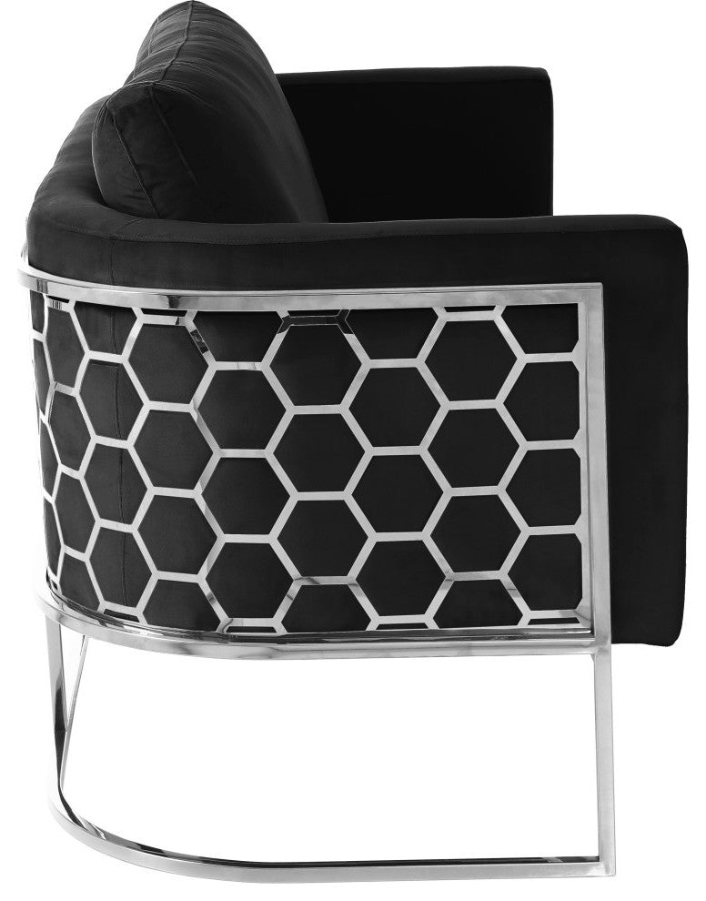 Casa Velvet Upholstered Sofa, Black, Chrome Finish