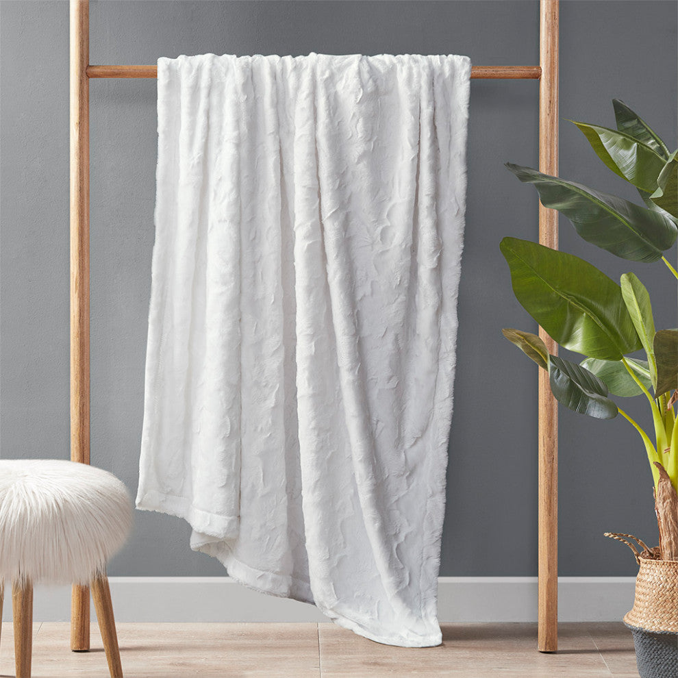 Madison Park Zuri Oversized Faux Fur Throw, White