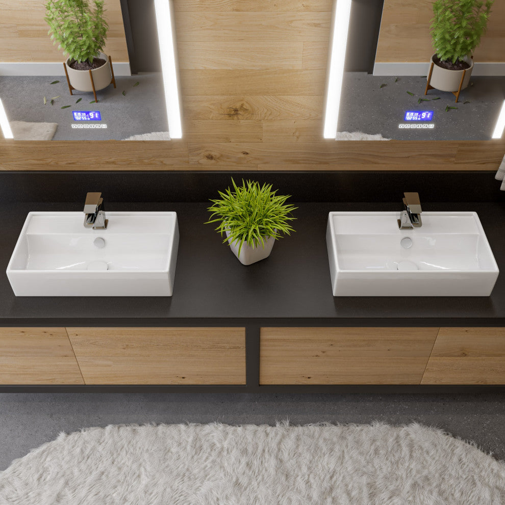 White 22" Rectangular Wall Mounted Ceramic Sink With Faucet Hole
