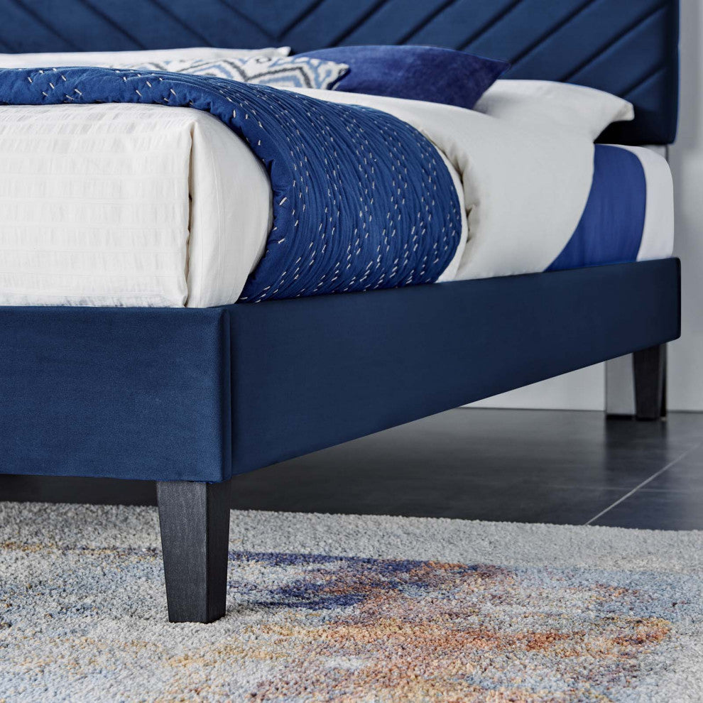 Roxanne Performance Velvet Full Platform Bed, Navy