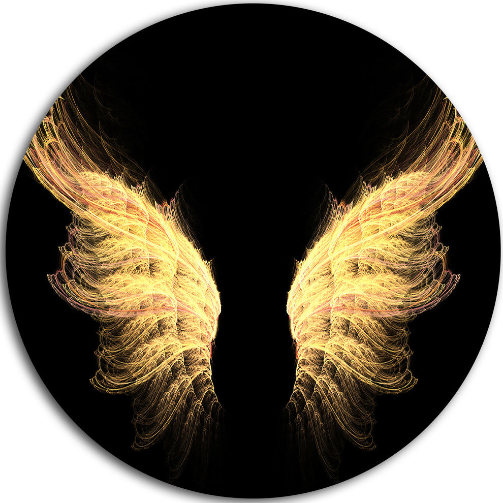Hell Gold Wings, Abstract Digital Art Large Disc Metal Wall Art, 11"