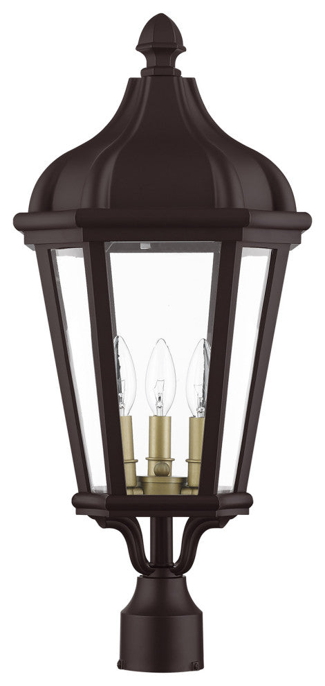 Livex Morgan 3 Light Bronze, Antique Gold Cluster Large Outdoor Post Top Lantern