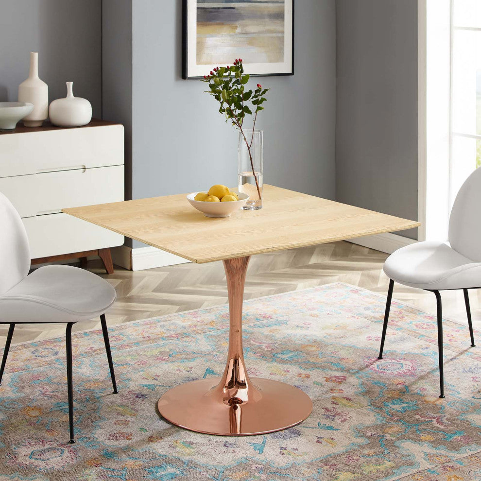 Dining Table, Square, Wood, Rose Gold Brown Natural, Modern, Bistro Restaurant