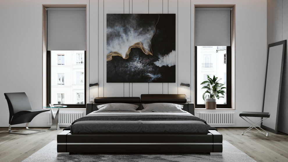 Hera Black Leather Platform Bed, King