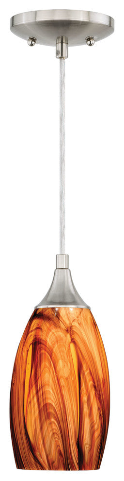 Milano Satin Nickel Light Mini Pendant Smoky Fire Glass