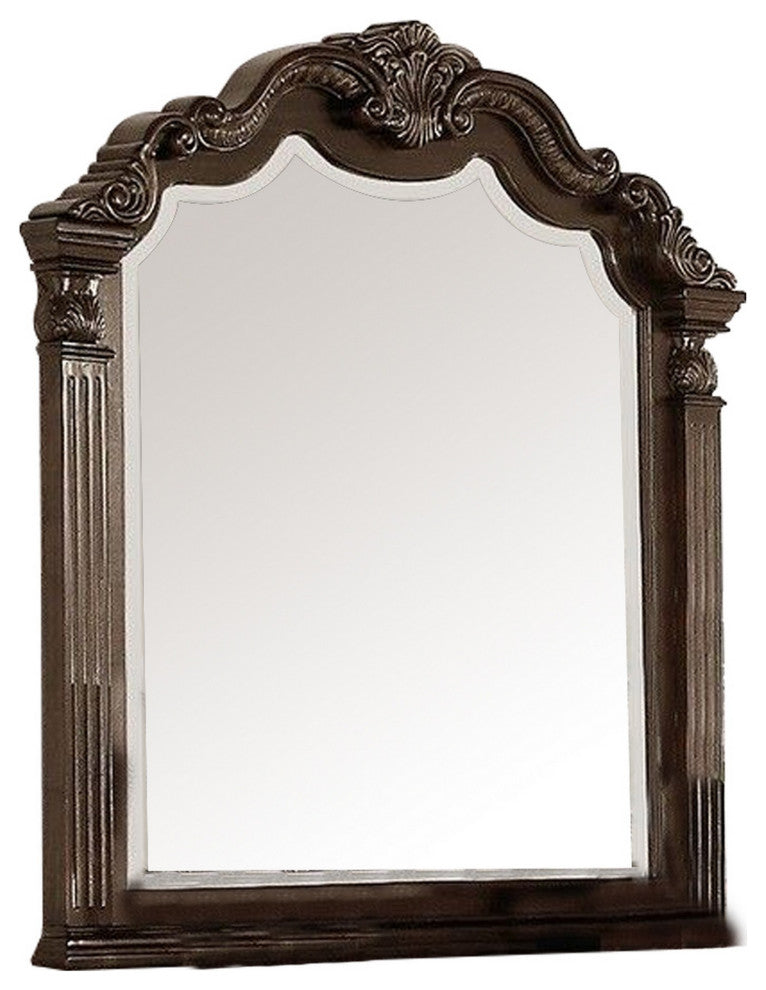 Benzara BM232909 Modern Mirror With Crown Top Frame and Molded Details, Brown