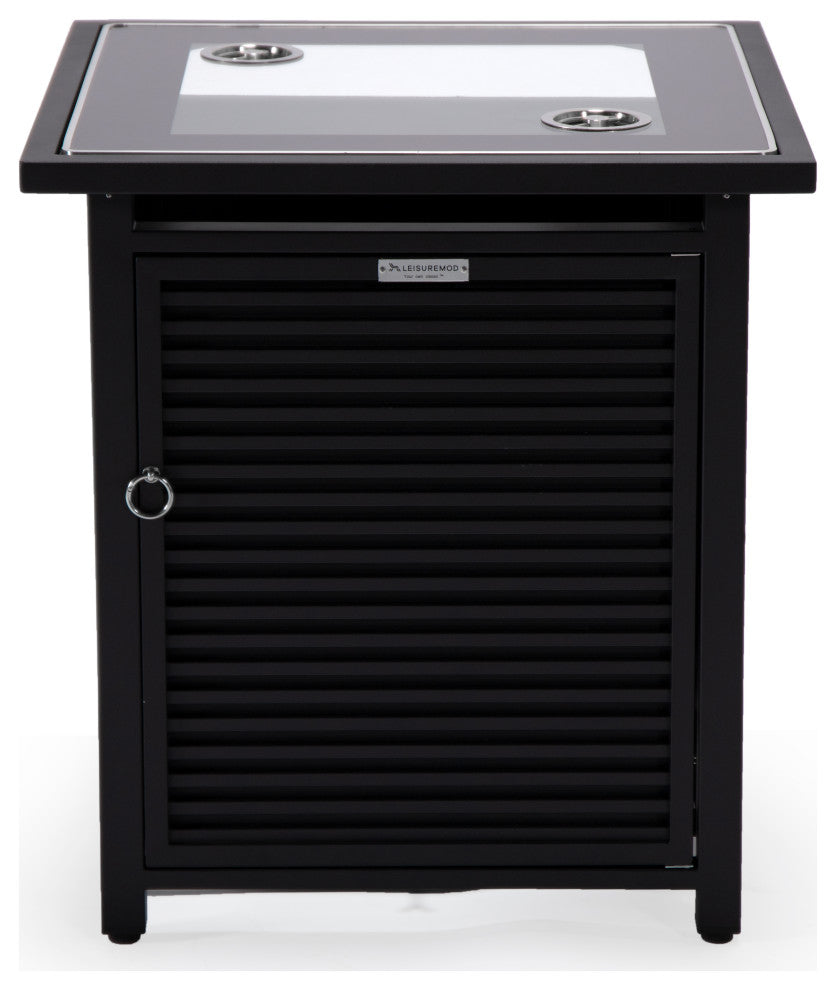 LeisureMod Walbrooke Square Fire Pit Table and Tank Holder With Slats, Black