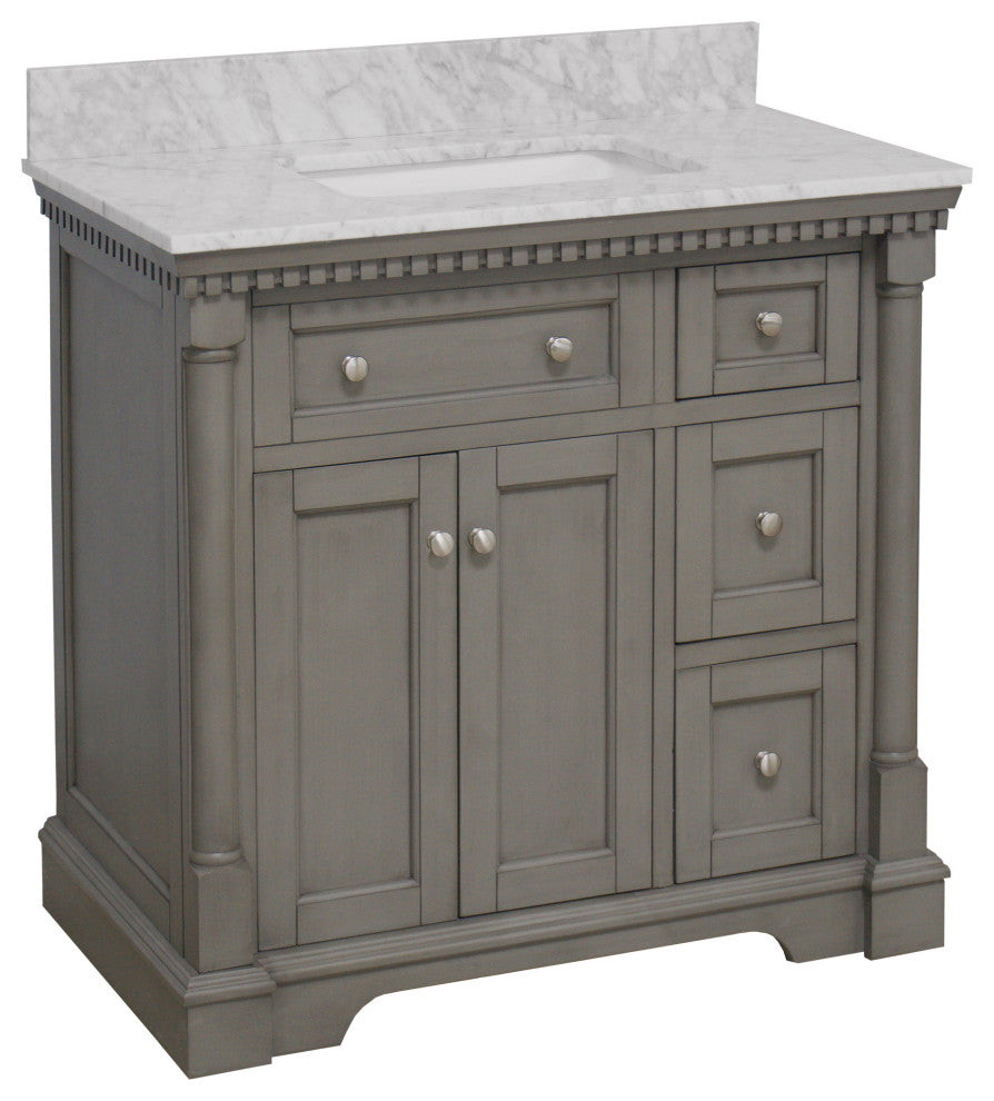 Sydney 36" Bathroom Vanity, Weathered Gray, Carrara Marble