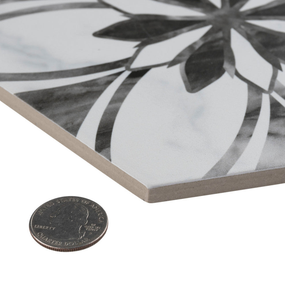 Classico Bardiglio Hexagon Dahlia Dark Porcelain Floor and Wall Tile