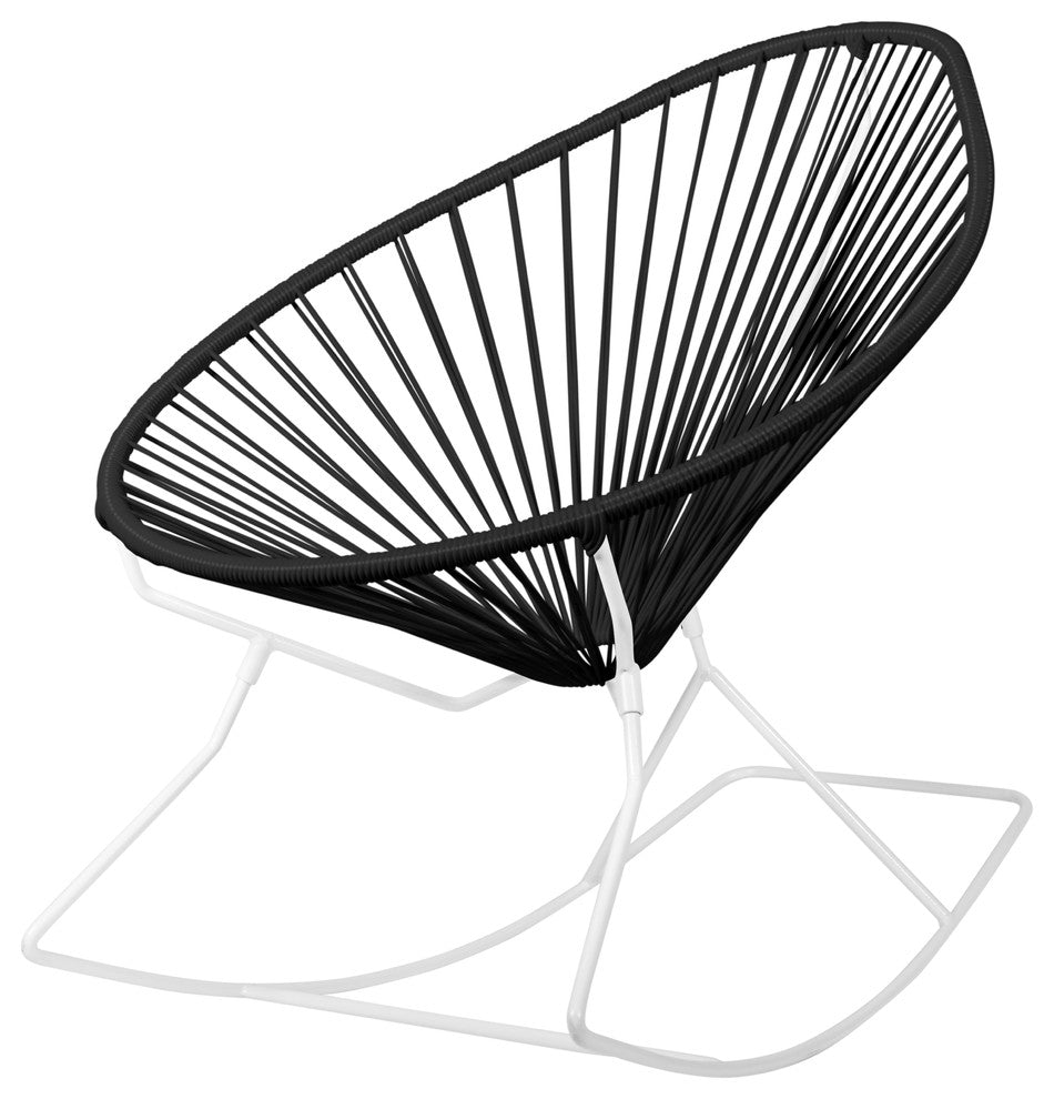 Acapulco Indoor/Outdoor Handmade Rocker, Black Weave, White Frame