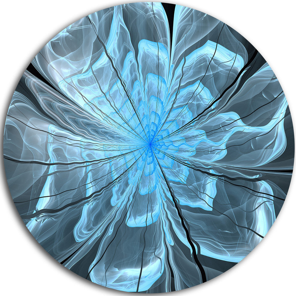 Light Blue Flower With Petals, Modern Floral Disc Metal Artwork, 36"