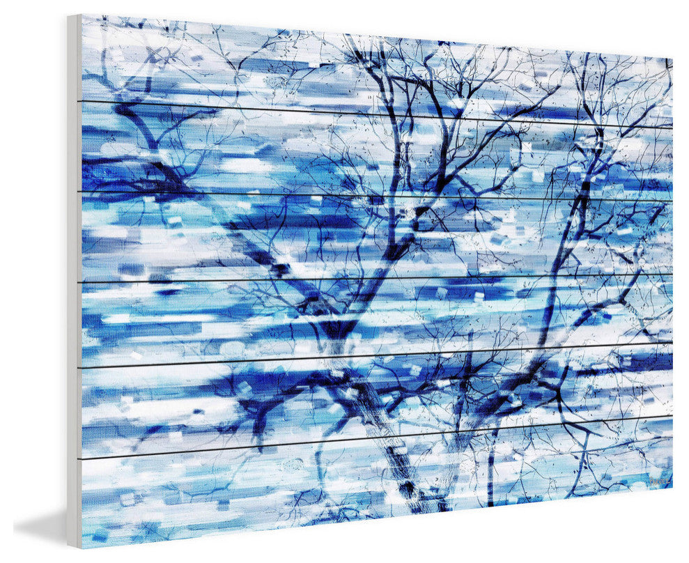 "Blue Snow Storm" Print on White Wood, 45"x30"