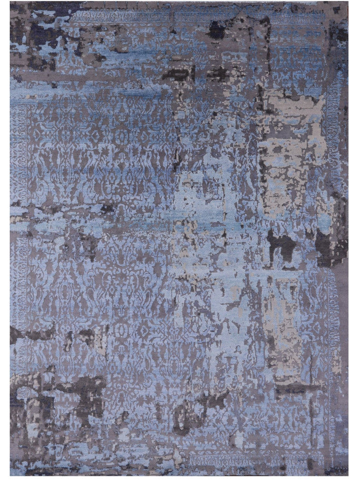 8' 9" X 12' 1" Wool and Silk Modern Handmade Rug Q7241
