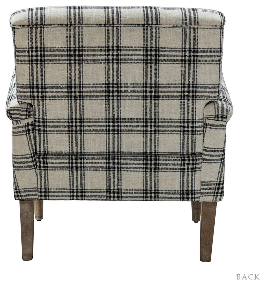 Upholstered Amchair With Plaid Pattern Set of 2, Black