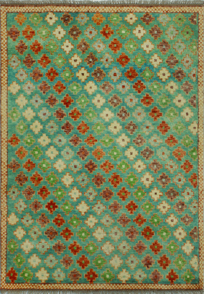 Balochi Timmy Turquoise/Orange Rug, 4'2x6'0