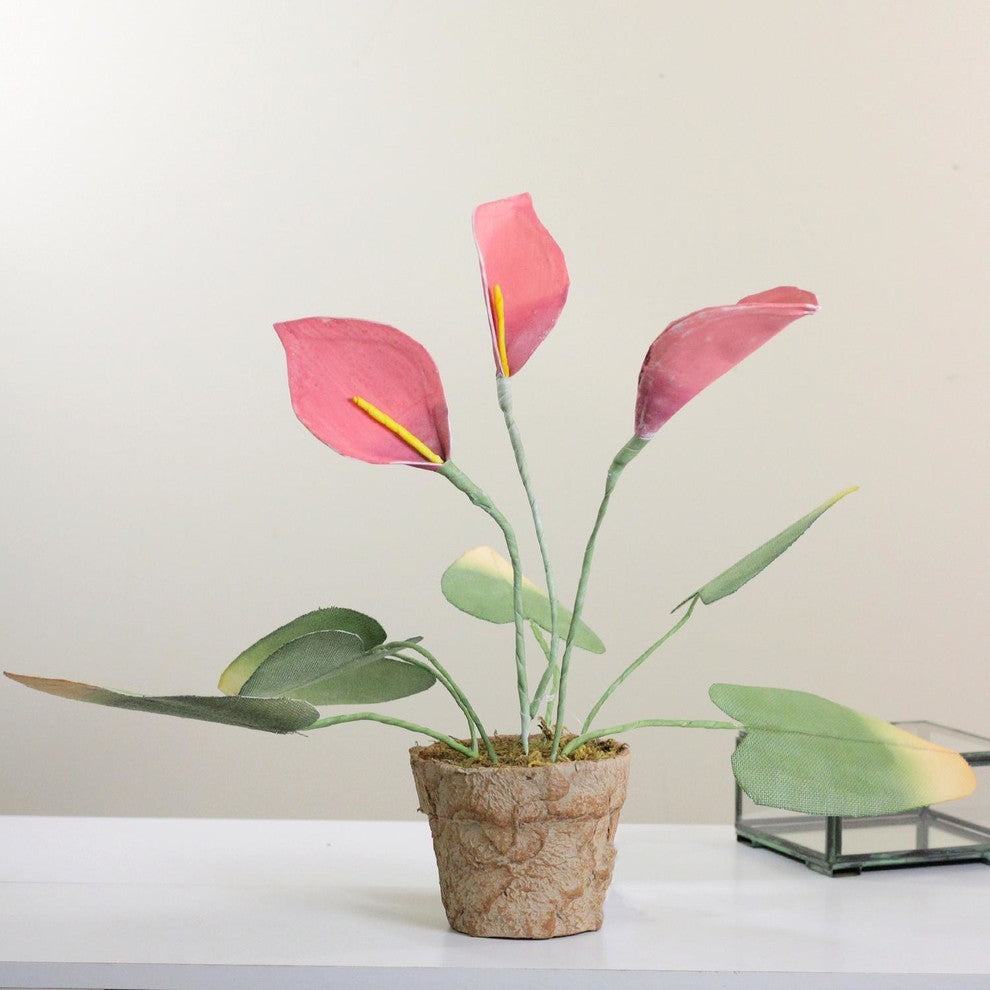 19" Pink and Green Artificial Decorative Calla Lily Plant