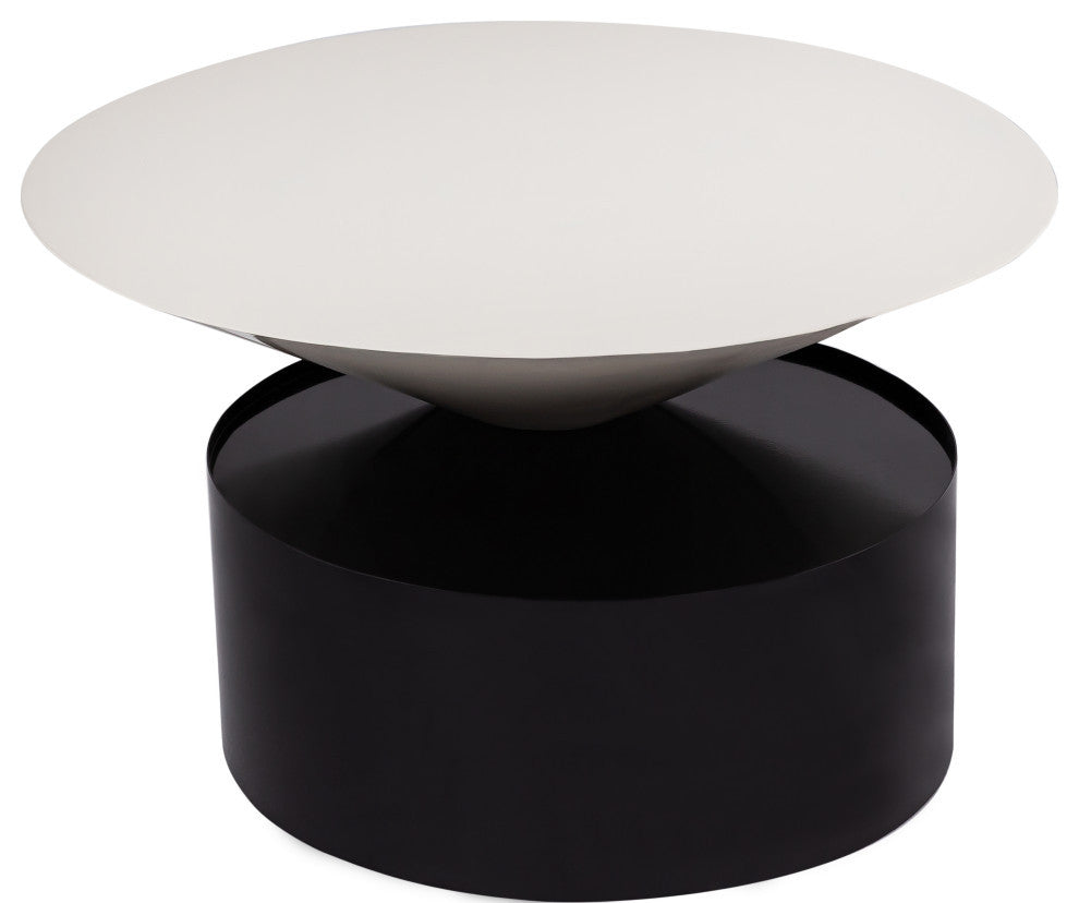 Damon White Metal Top Coffee Table, Matte Black Base