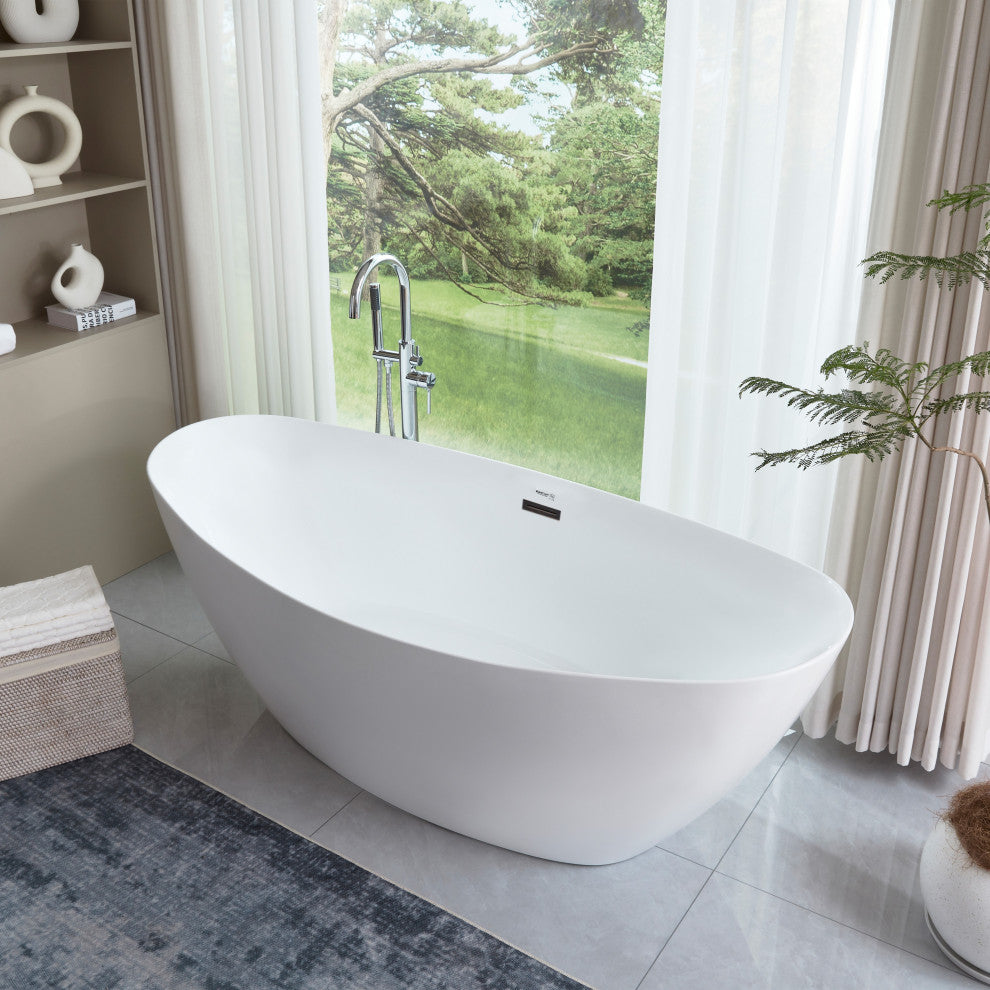 Vanity Art 71" x 33" Acrylic Freestanding Soaking Bathtub, White/Oil Rubbed Bronze