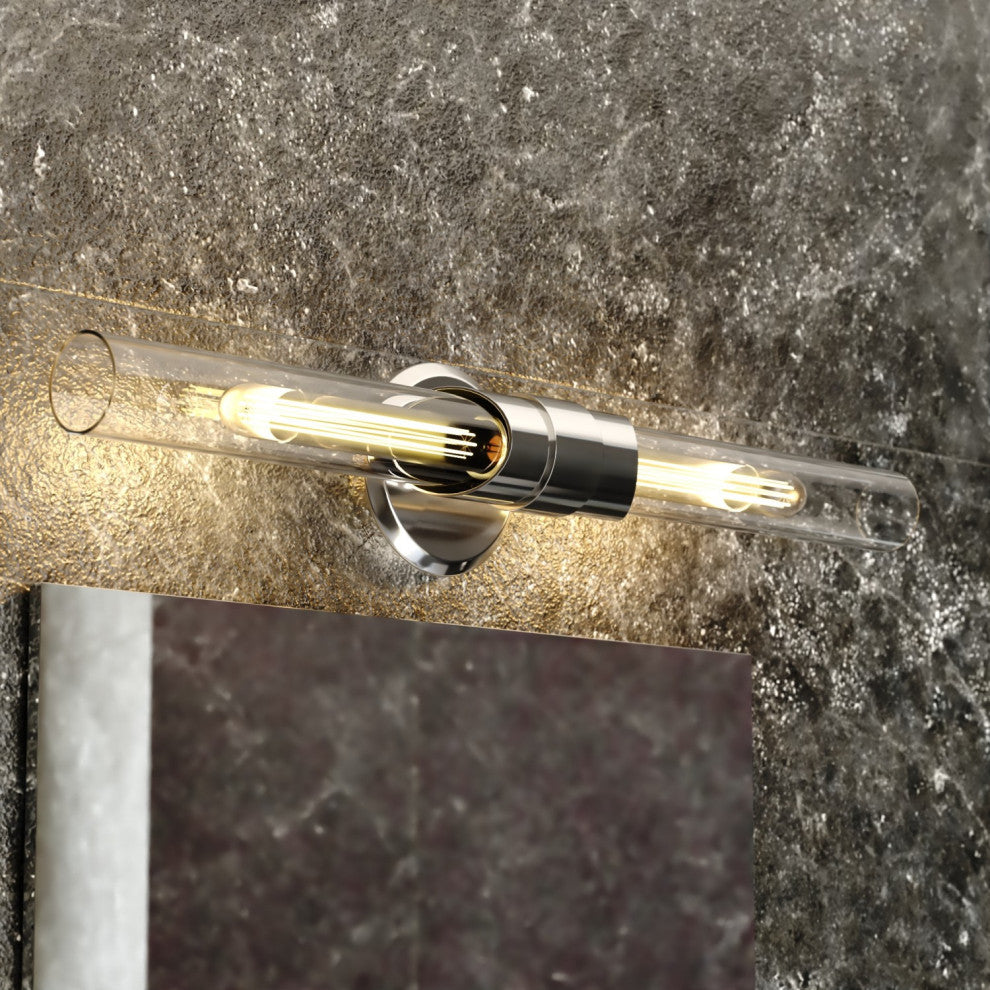 Webster 2 Light Nickel Bathroom Vanity Wall Sconce Fixture Clear Glass