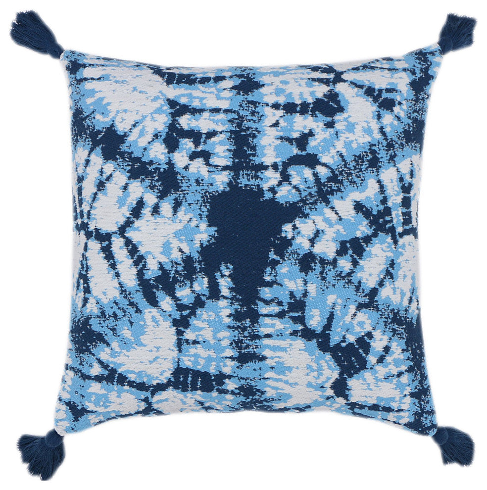 Blue Machine Woven with Tassels Viston Throw Pillow, 20" x 20"