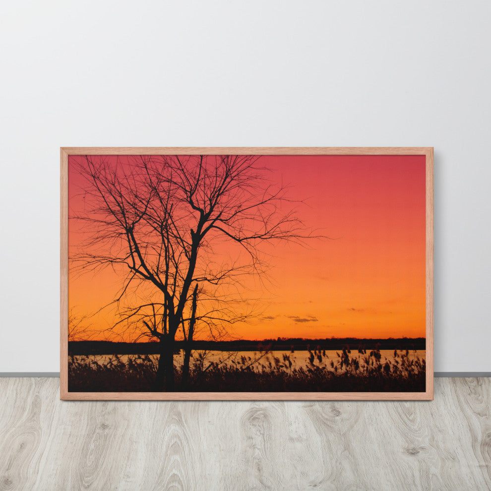 Burning Skies Rural Landscape Framed Photo Paper Wall Art Print, Red Oak, 24" X 36"