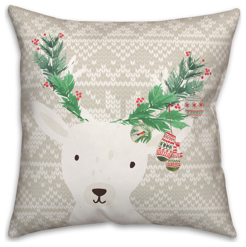 Tan Winter Deer With Leaves 16x16 Spun Poly Pillow