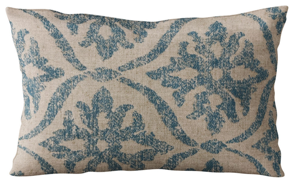 Plutus Blue Flowers Jacquard Luxury Throw Pillow, 12"x20"