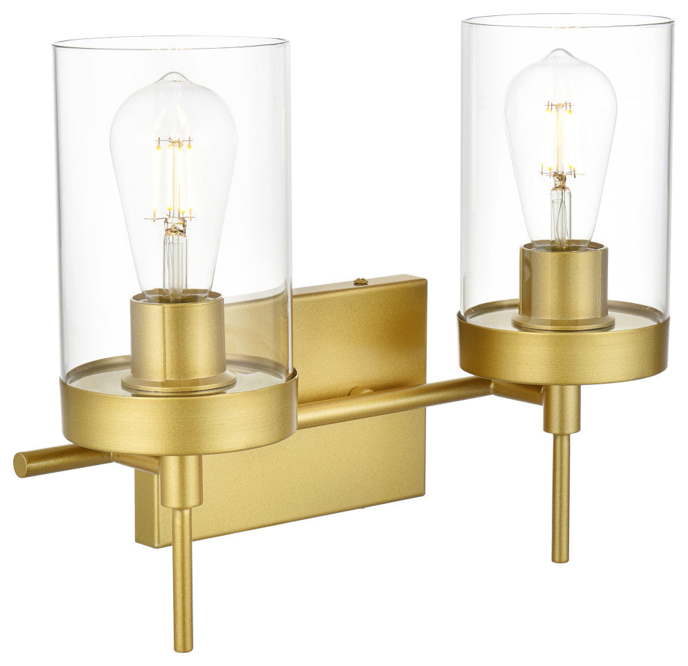 2 Light Brass And Clear Bath Sconce