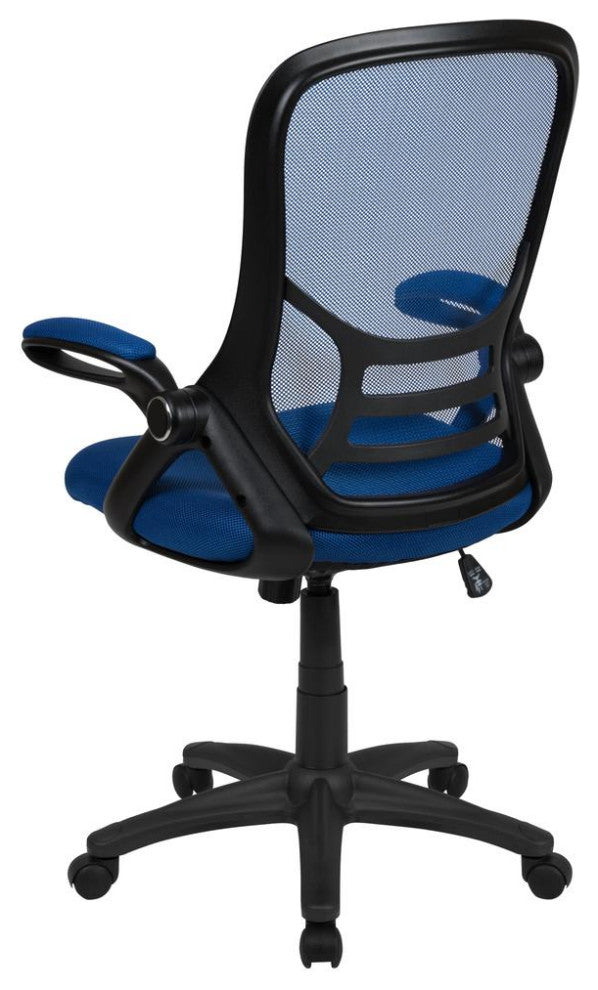 High Back Mesh Swivel Office Chair With Flip-up Arms, Blue
