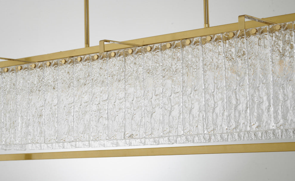 9-Light Brass Chandelier With Clear Rippled Glass