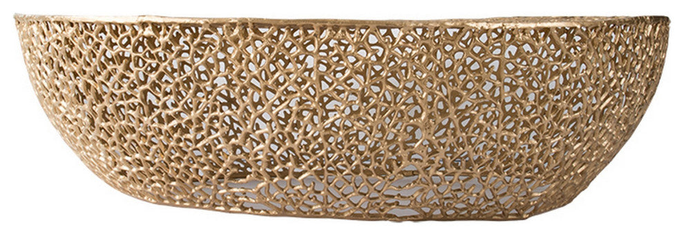 Benzara BM285150 Coffee Table, Bowl Drum Shape, Netted Mesh Design, Bronze