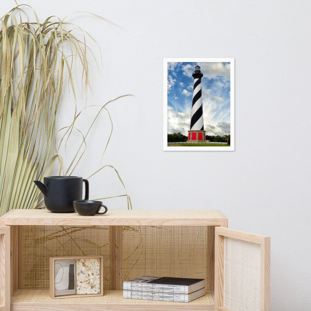 Cape Hatteras Lighthouse Coastal Landscape Framed Photo Paper Wall Art Prints, White, 12" X 16"
