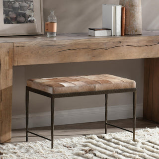 Achen Leather Hide Ottoman Bench by Kosas Home , Blonde, 28"