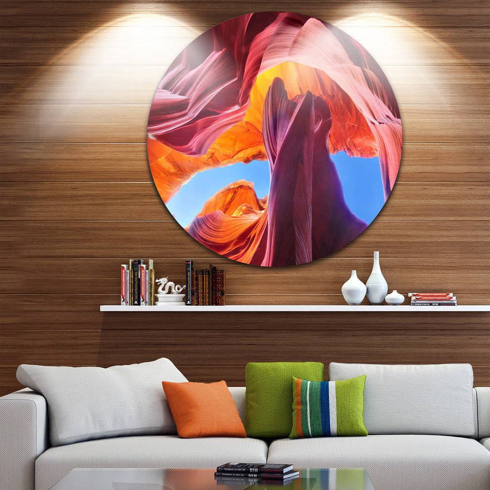 Blue Sky In Antelope Canyon, Landscape Photo Disc Metal Wall Art, 38"