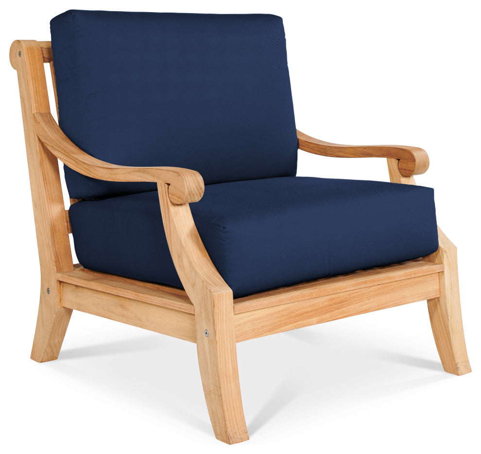 Sonoma 4-Piece Teak Outdoor Patio Deep Seating Set with Sunbrella Navy Cushions