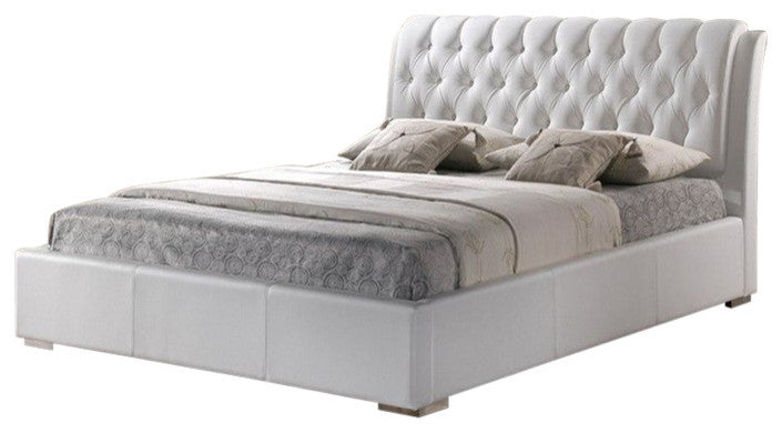 Bianca White Modern Bed With Tufted Headboard, King Size