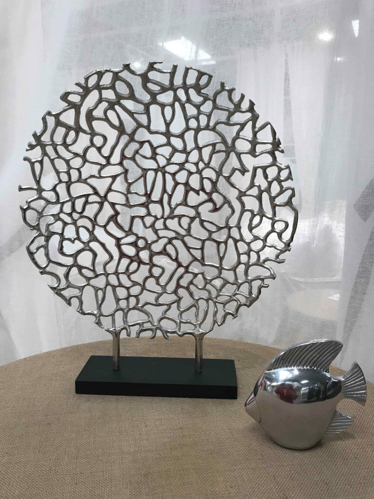 Fish Figurine Sculpture, Shiny Aluminum