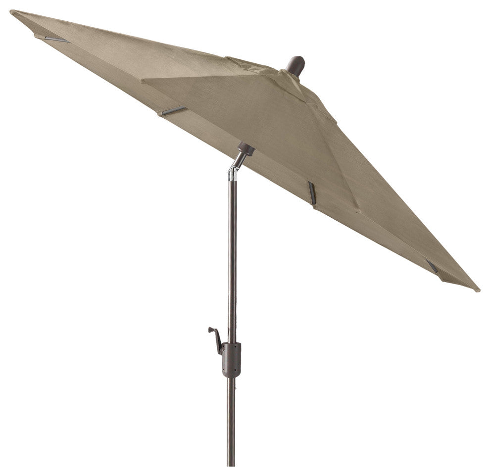 9' Round Push Tilt Market Umbrella, Antique Bronze frame, Sunbrella, Taupe