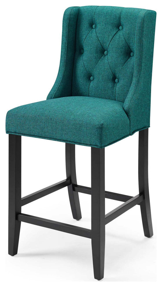 Tufted Counter Stool Chair, Fabric, Wood, Teal Blue, Modern, Bar Pub Cafe Bistro