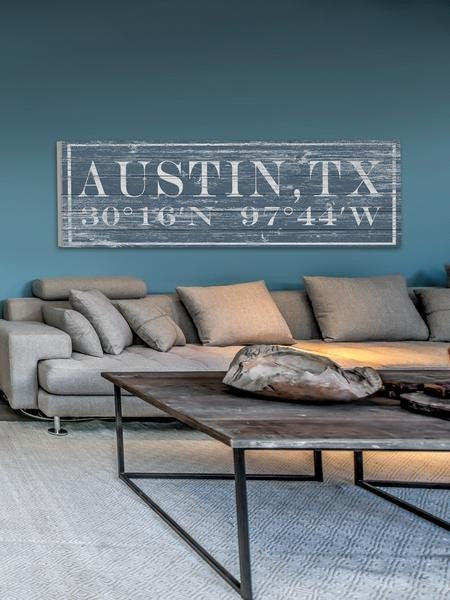 "Austin, TX" Painting Print on White Wood, 60"x20"