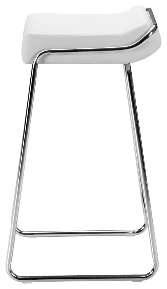 Bar Stool Chair Barstool, Set of 2, Faux Vinyl Leather, Steel, White, Chrome