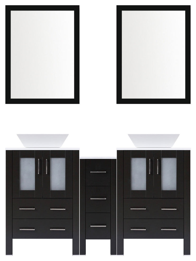 Modern Bathroom Vanity Set With Mirror and Sink, Espresso, 84"