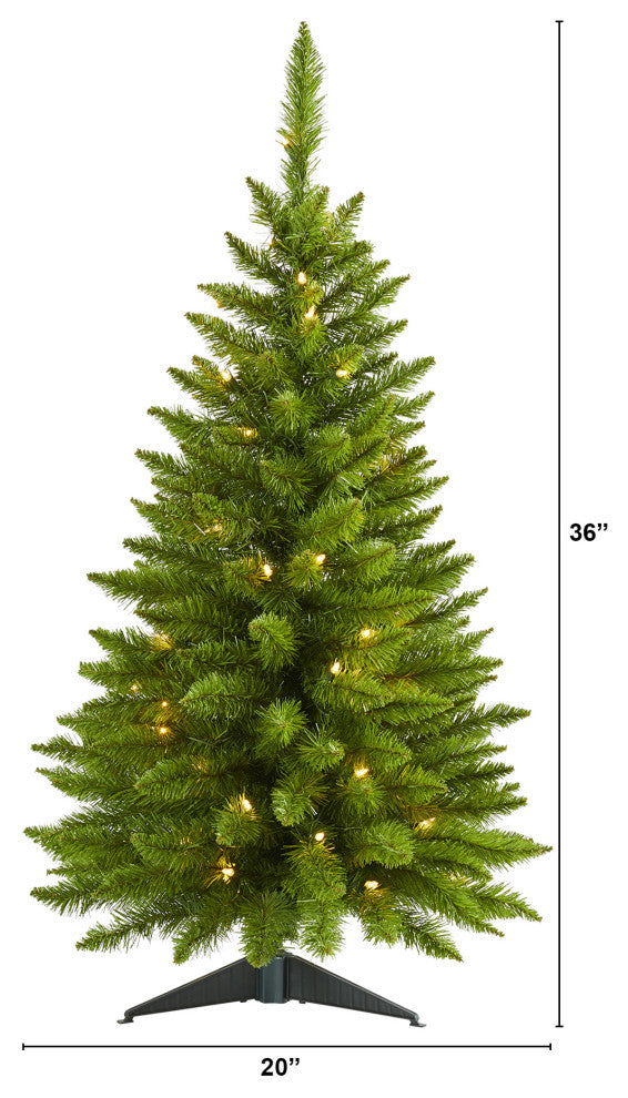 3' Providence Pine Faux Xmas Tree, Metal Planter W/ Lights & Bendable Branches