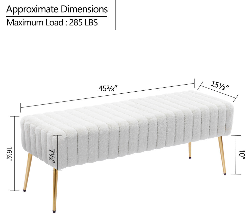 Channel Quilted Faux Fur Bedroom Bench, White