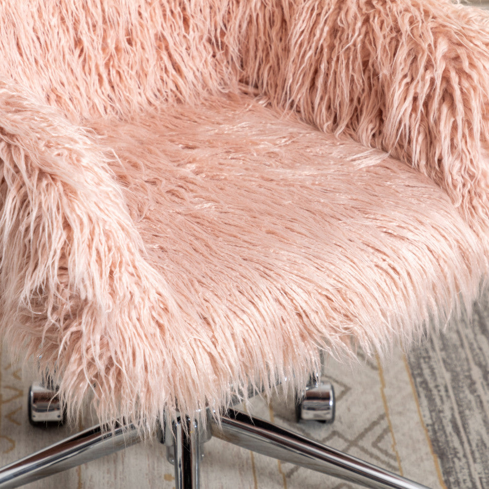 Modern Faux fur home office chair, fluffy chair for girls, Pink