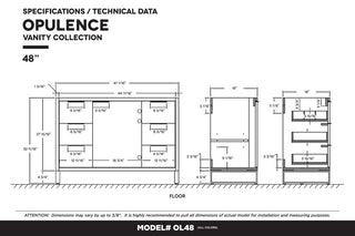 Opulence Bath Vanity, Walnut Ebony, 48", Chrome Hardware, White Carrara Top