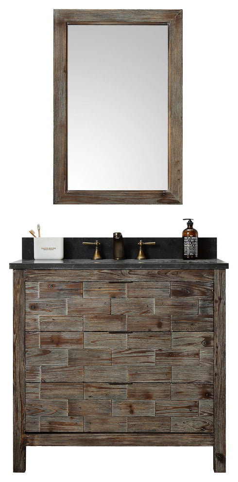 Driftwood Vanity Match With Black Moonstone Marble Top, 36"