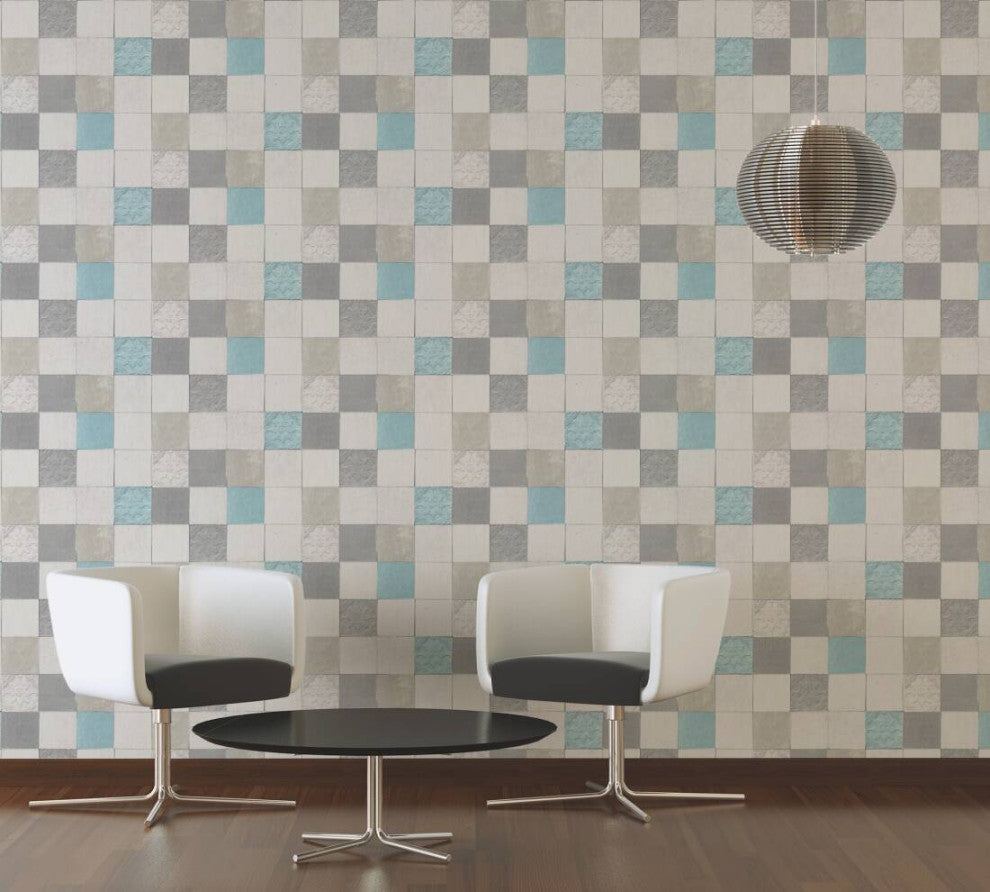 Tile Textured Wallpaper Featuring Floral And Plain Pattern, 374061